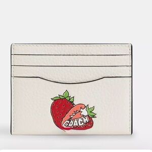 Coach NWT Slim Cream Card Holder with Strawberry Design